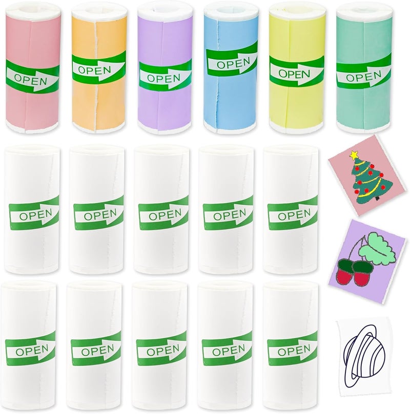 OMGFUNAA 16 Rolls Self-Adhesive Mini Printer Sticker Paper - 10 White & 6 Vibrant Colors for M02/T02 Printers (Remove Inner Paper Holder), Thermal Sticker Paper Continious Labels for Study Notes & Scrapbooking - Image 1